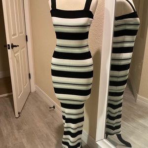 Ronny Kobo Maxi Dress Knit Green, White, Black Stripe Sz S
